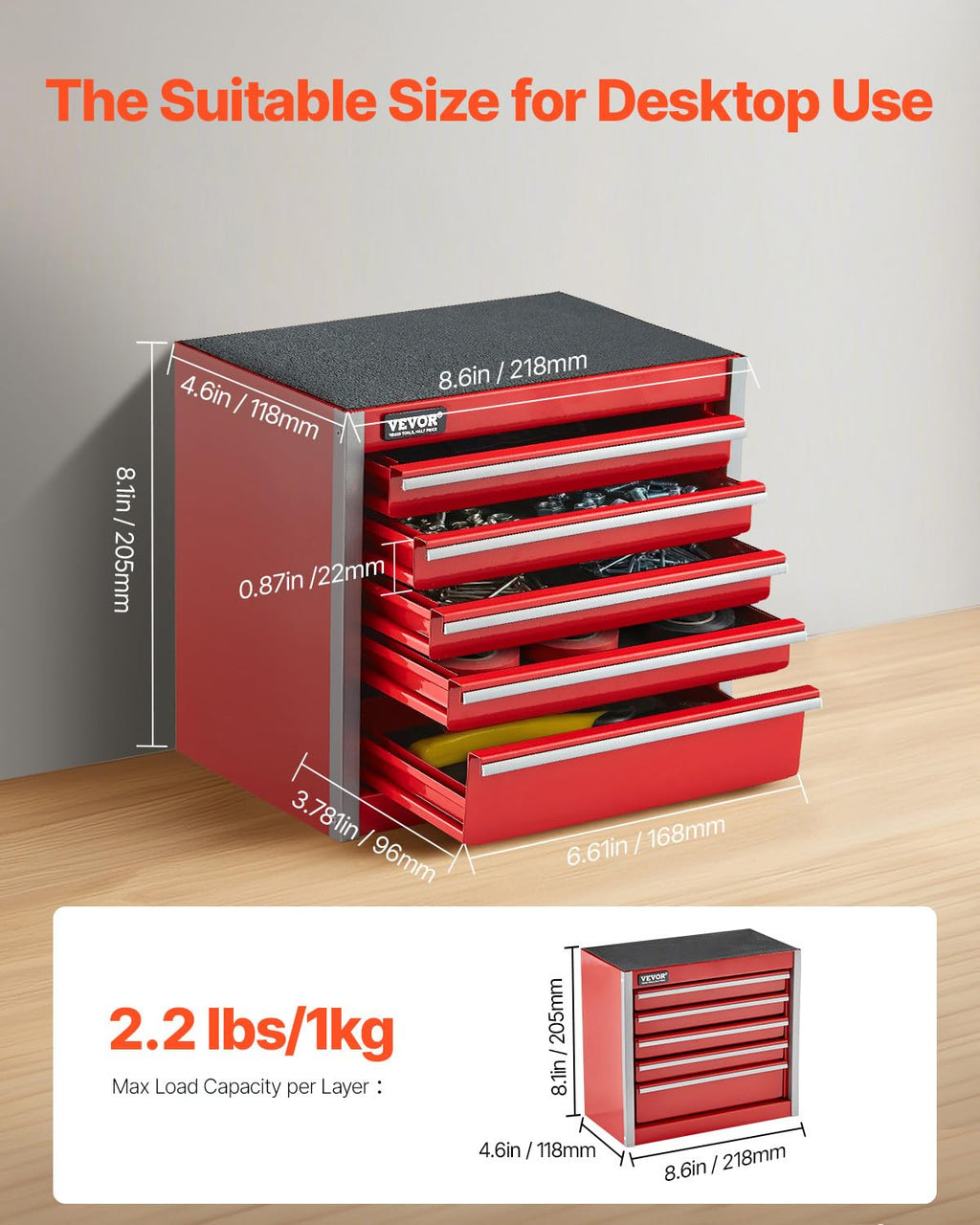 8.6-inch Portable Metal Tool Box with 5 Drawers C39665