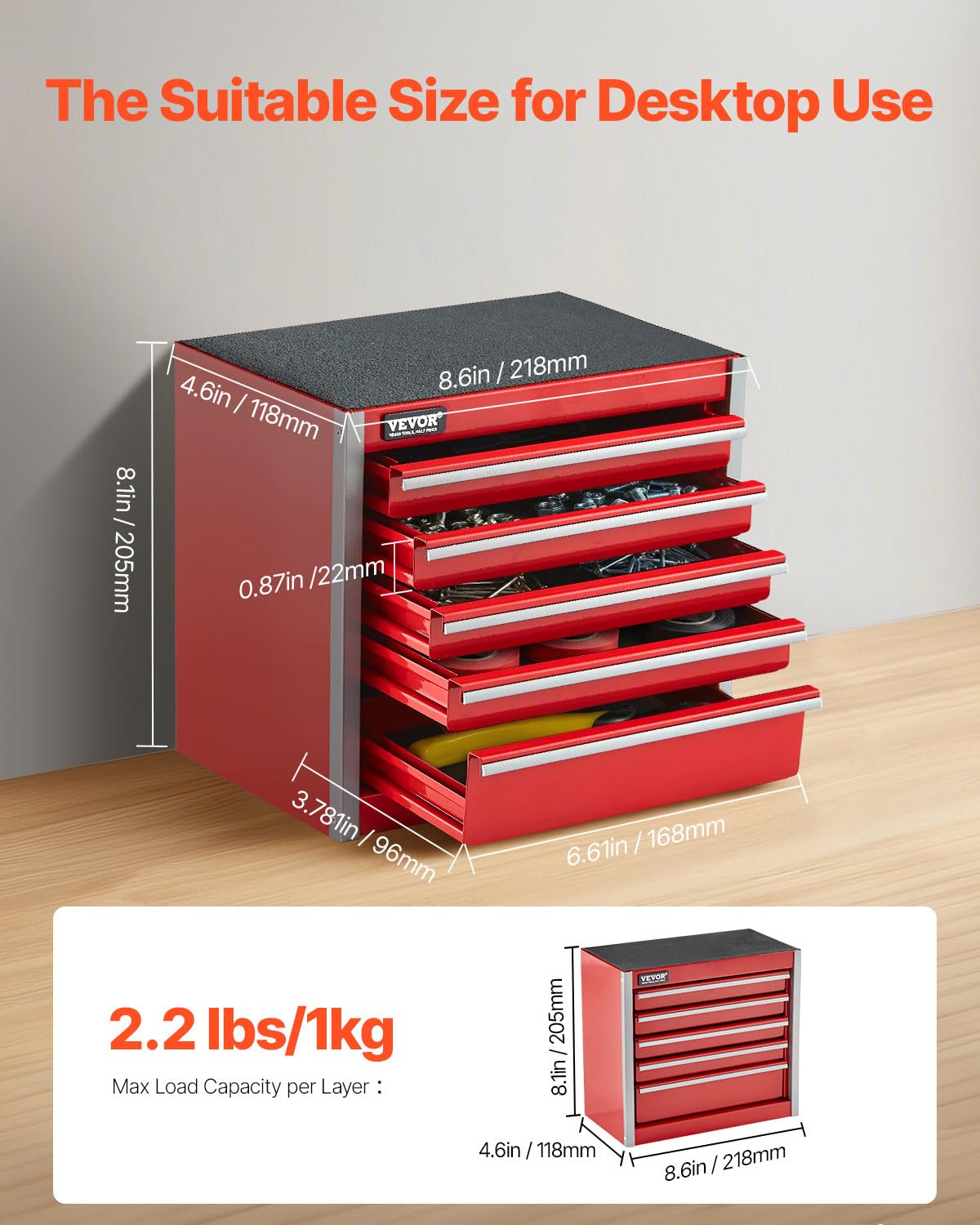 8.6-inch Portable Metal Tool Box with 5 Drawers C39665