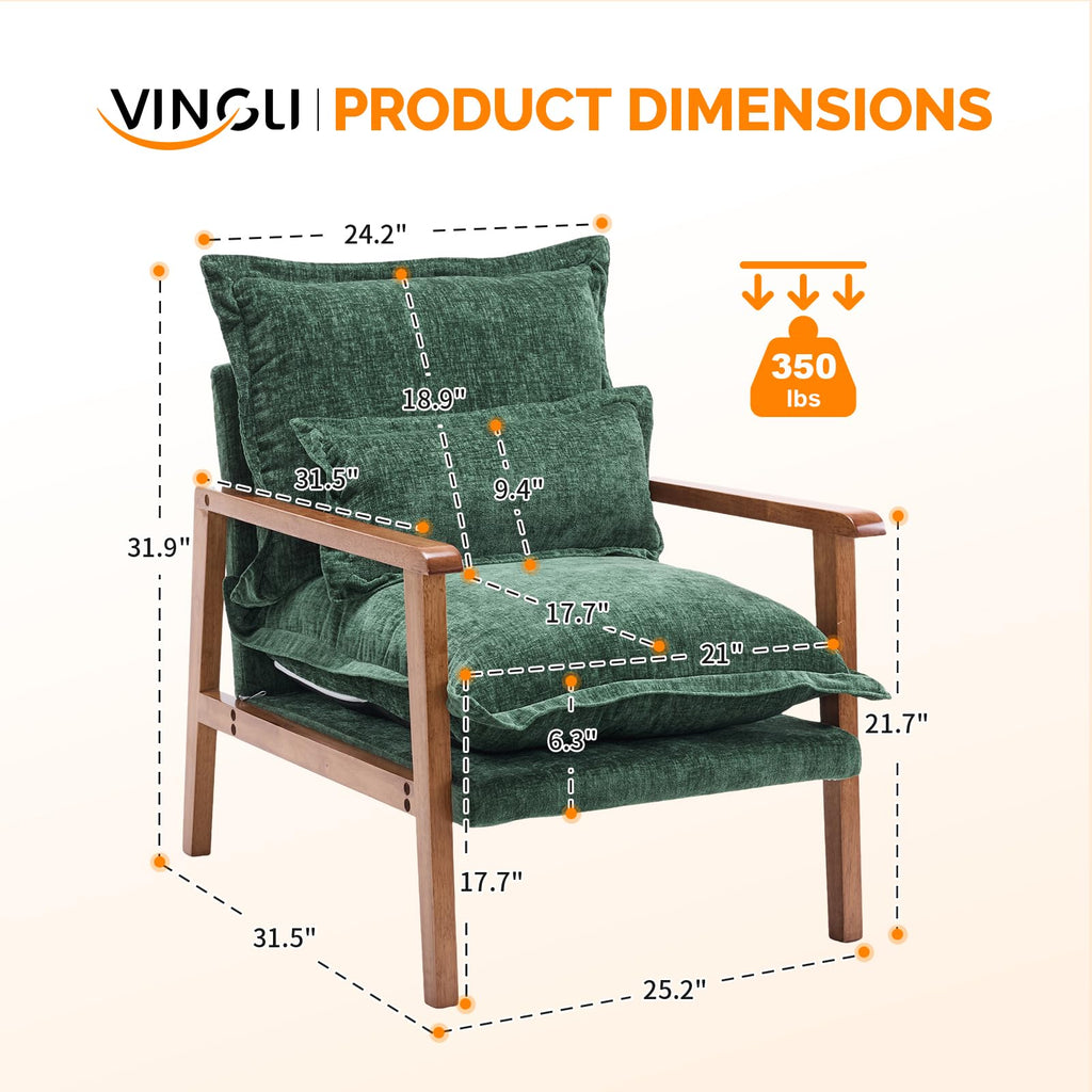Dark Green Chenille Accent Armchairs Set of 2 with Lumbar Pillow R62245