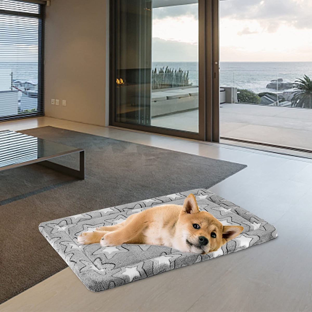 30"x20" Star Pattern Grey Dog Crate Pad E552