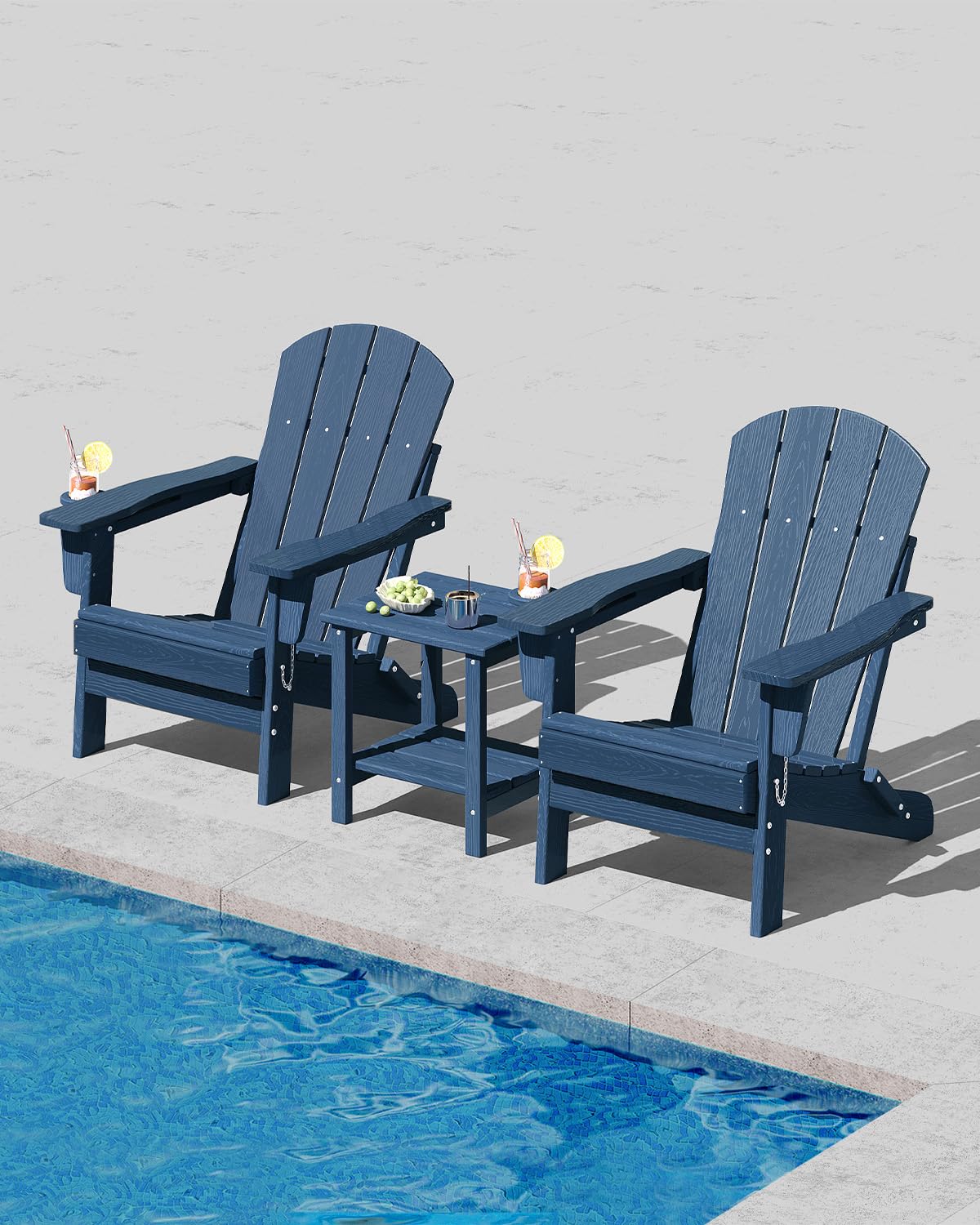 Navy Blue HDPE Folding Adirondack Chair Set of 6 with Cup Holder O2961