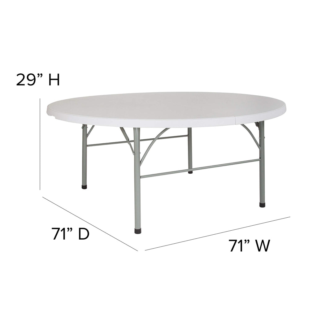 6-Foot Round Bi-Fold Granite White Plastic Folding Table U124608