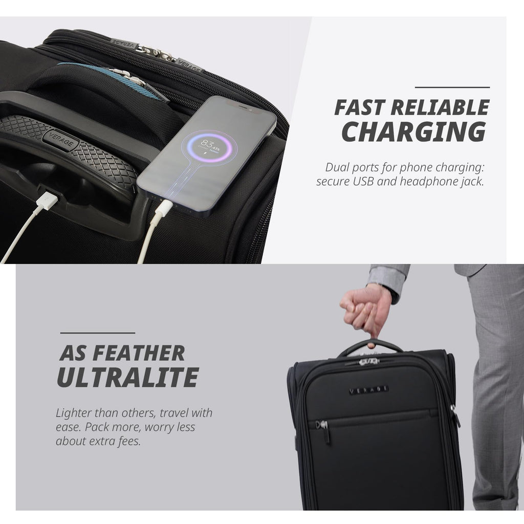 16-Inch Black Underseat Carry On Luggage with Wheels V1514