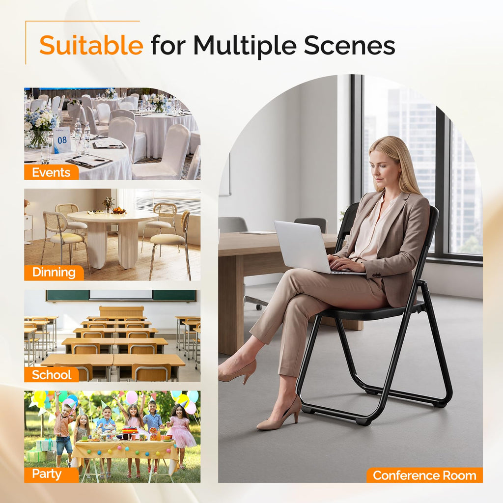 Black Plastic Folding Chairs 10 Pack Metal Frame N3754