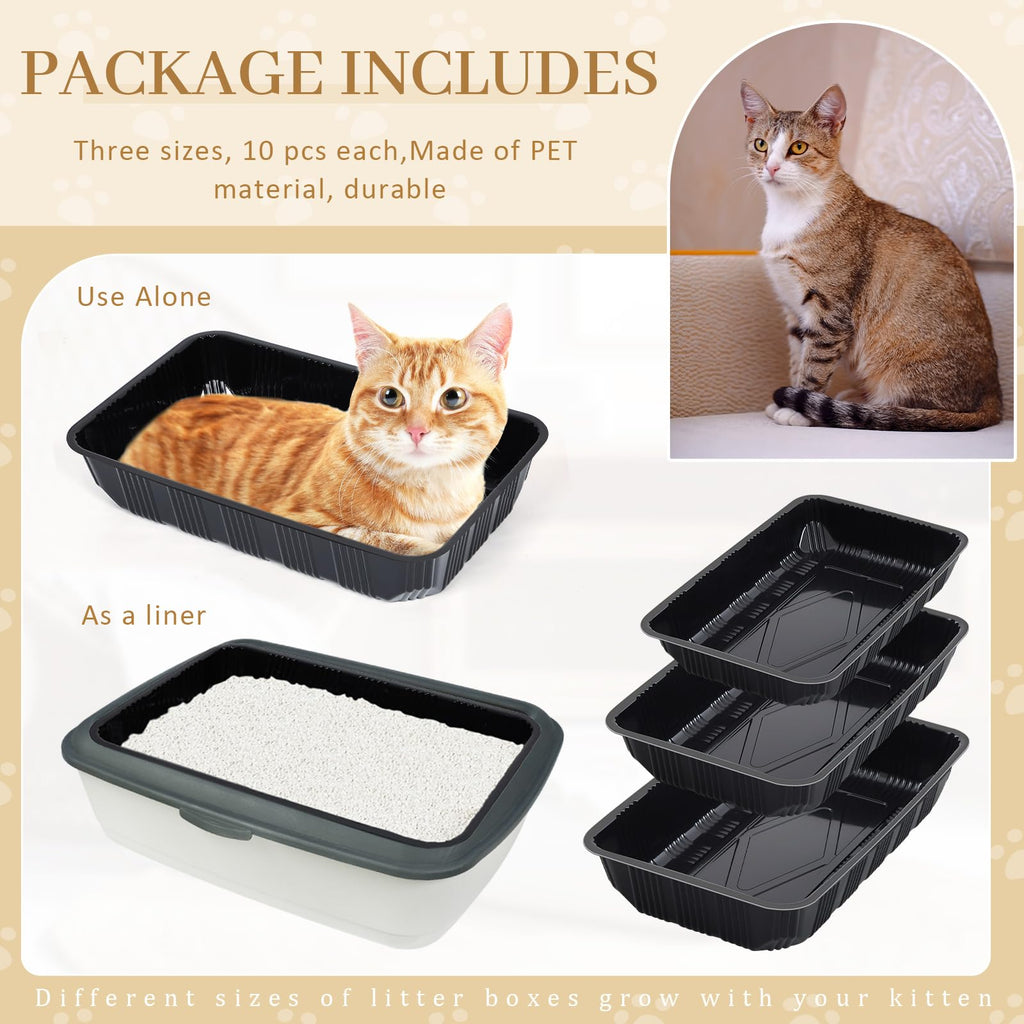 30 Pcs Disposable Plastic Cat Litter Trays 3 Sizes Black Z4513