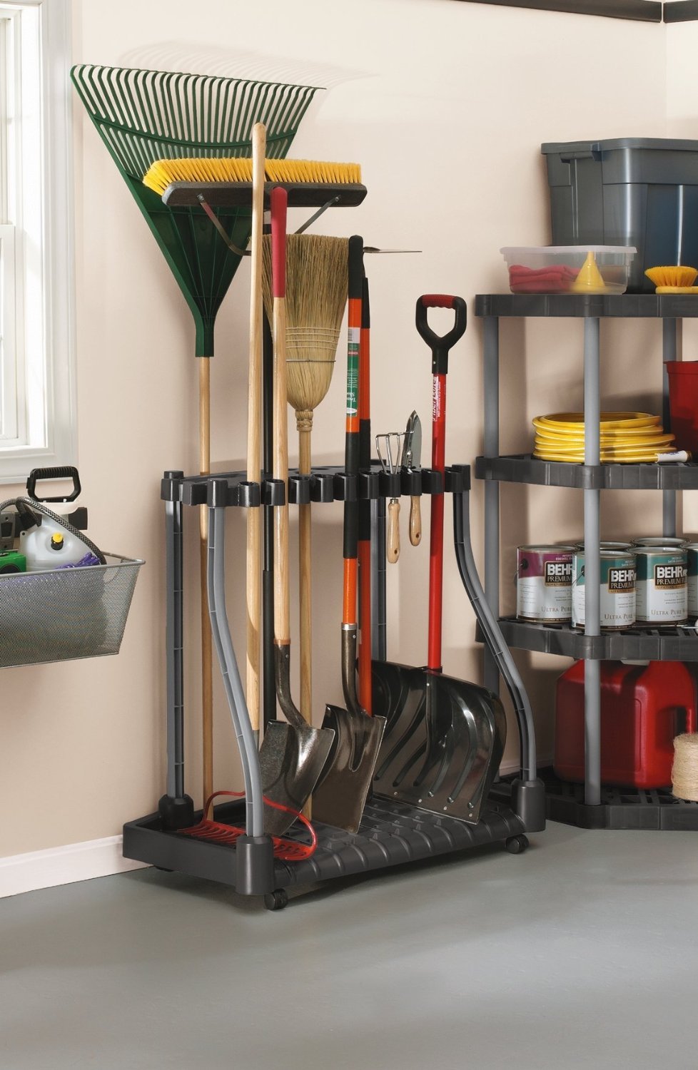 Black Wheeled Garage Tool Tower Rack D52171