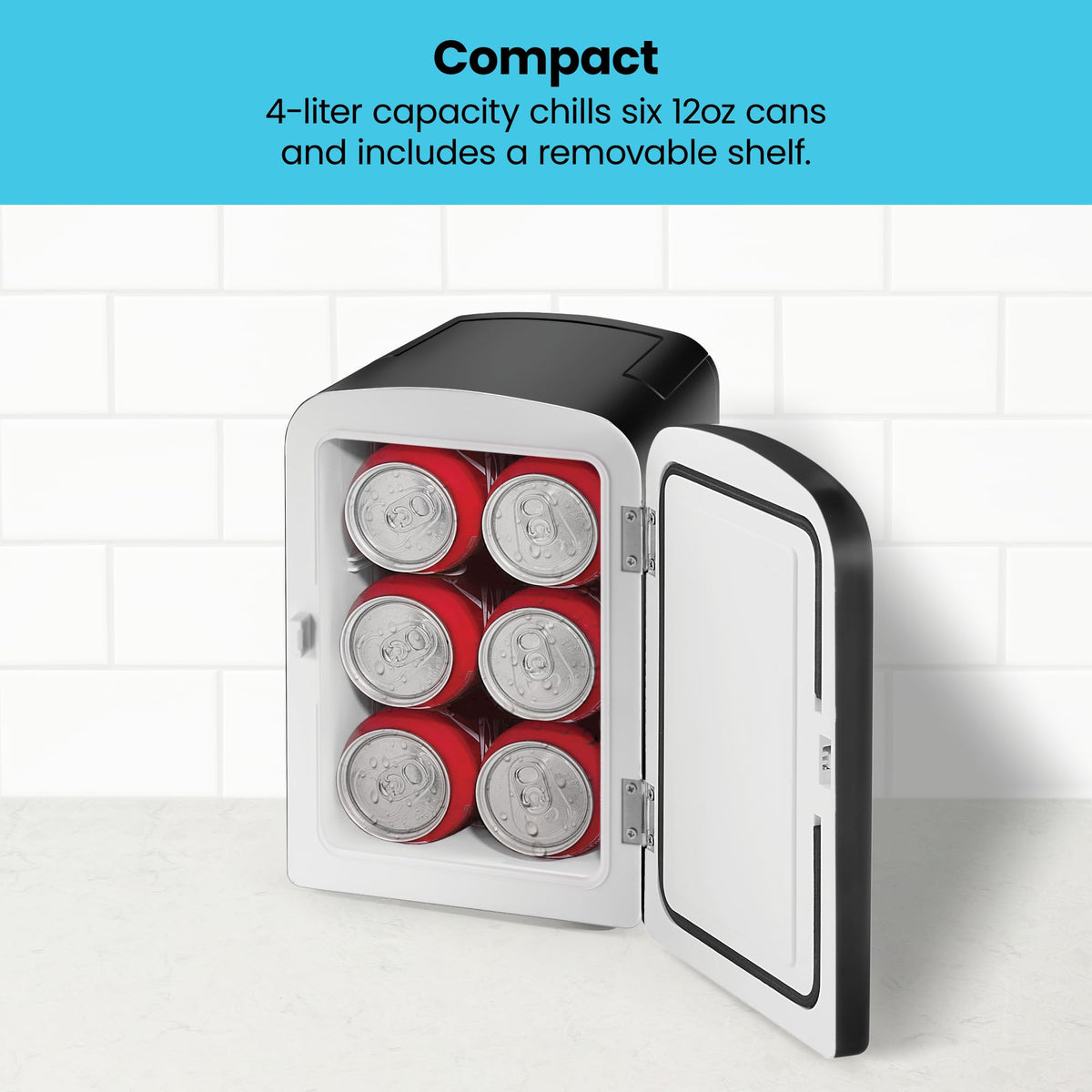 Portable 4 Liter Mini Fridge, Cools & Heats, Black E30849