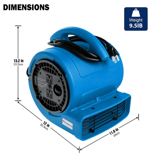 1/5hp 800cfm 3-Speed Air Mover Blower Fan with Dual Outlet Y8056