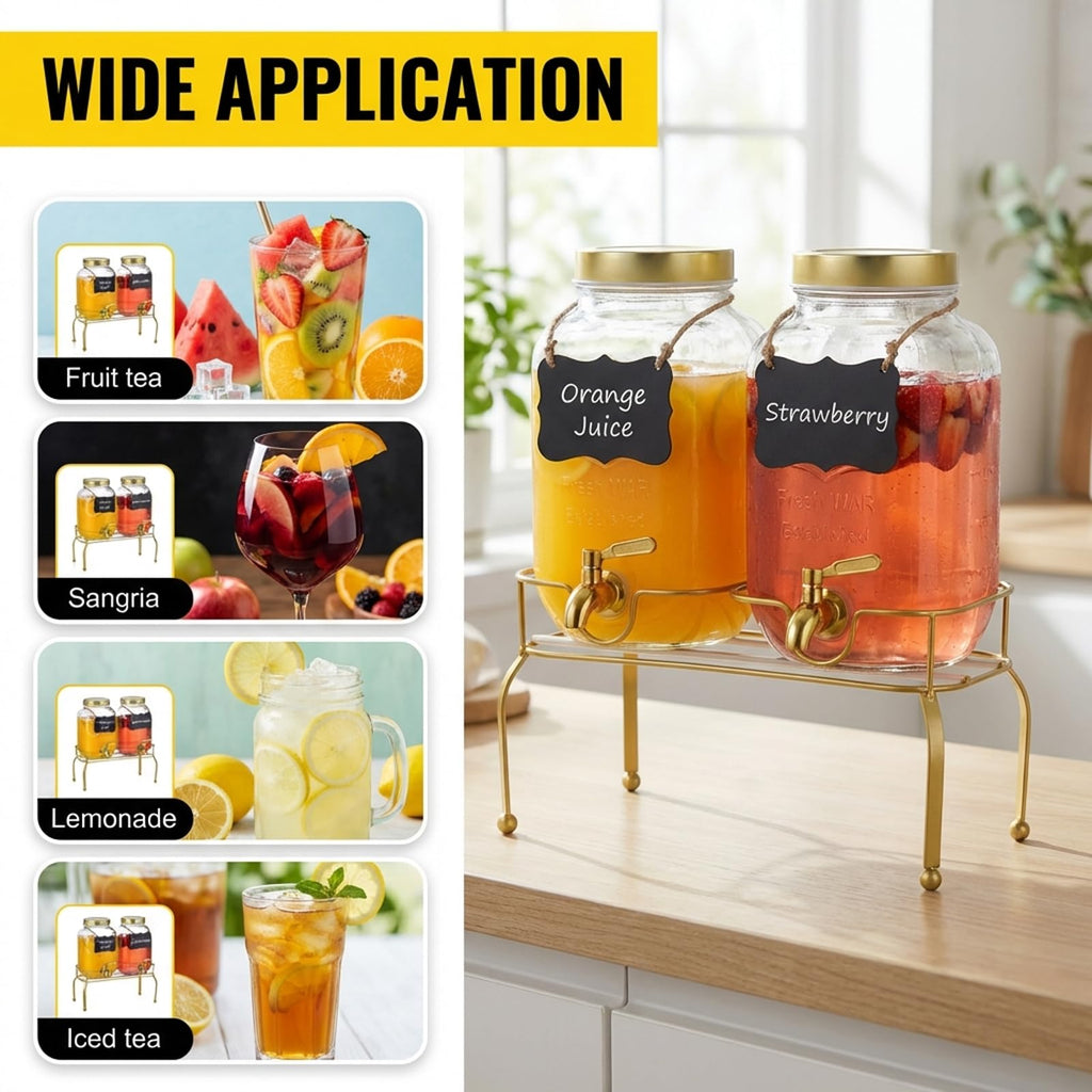 1 Gallon Glass Drink Dispenser Set of 2 with Stand C8796