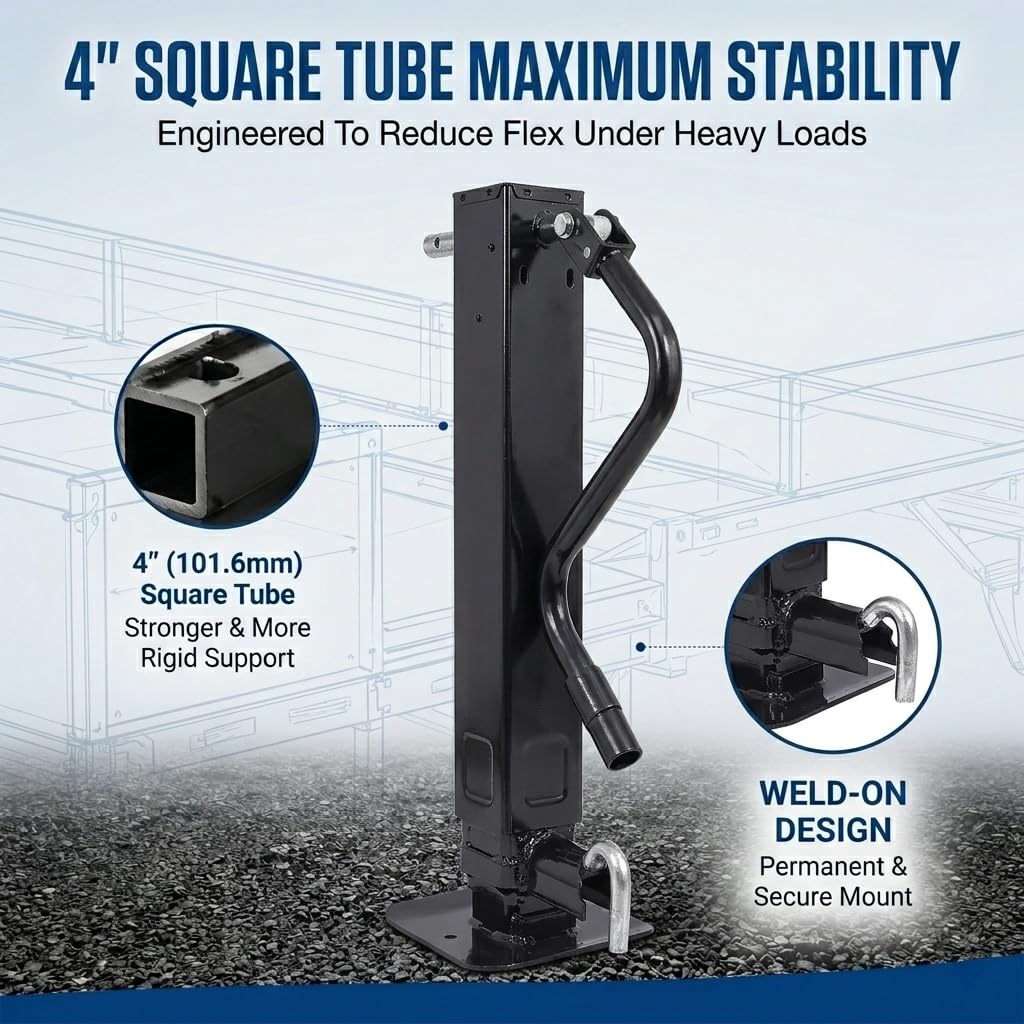 12000 LBS Weld-On Trailer Jack 4" Square Tube 26" Travel Side Wind Black O69318