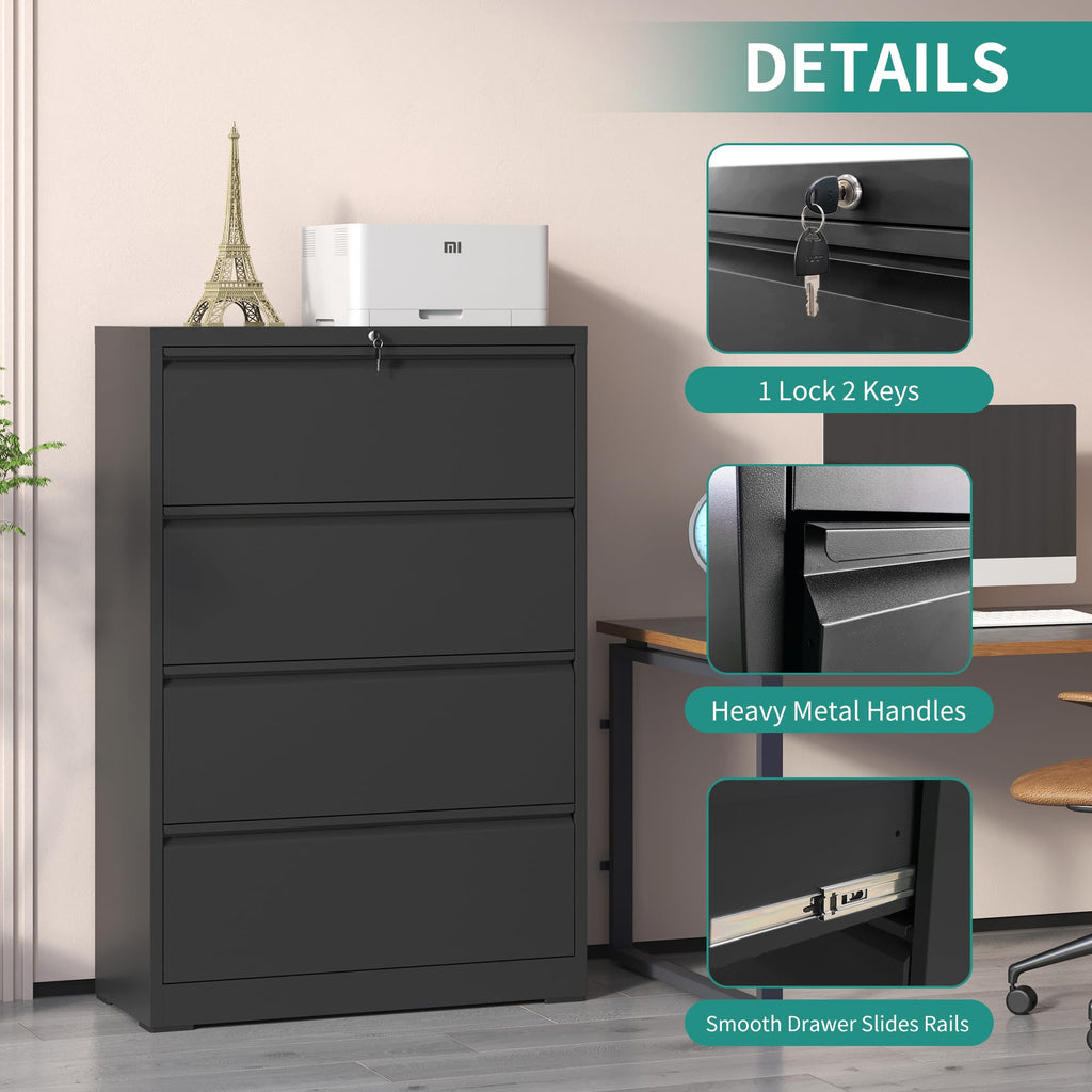 4 Drawer Black Metal File Cabinet with Lock H325