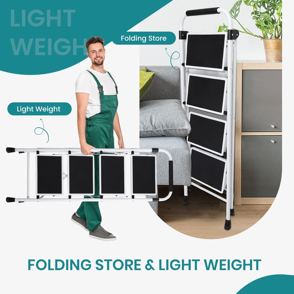 4 Step Foldable Step Stool with Anti-Slip Pedal M211