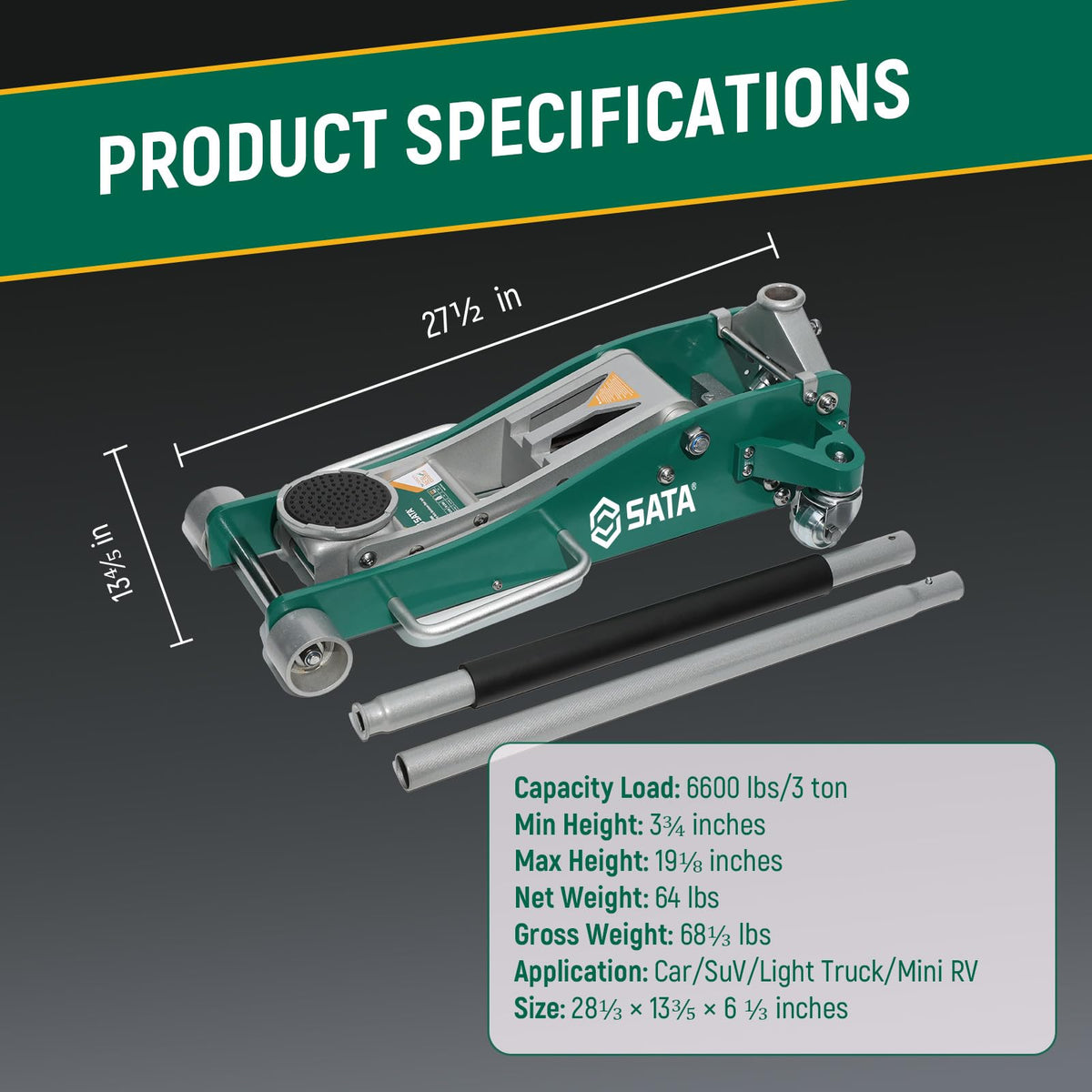 3-Ton Aluminum Floor Jack with Dual-Piston Rapid Lift Pump A683