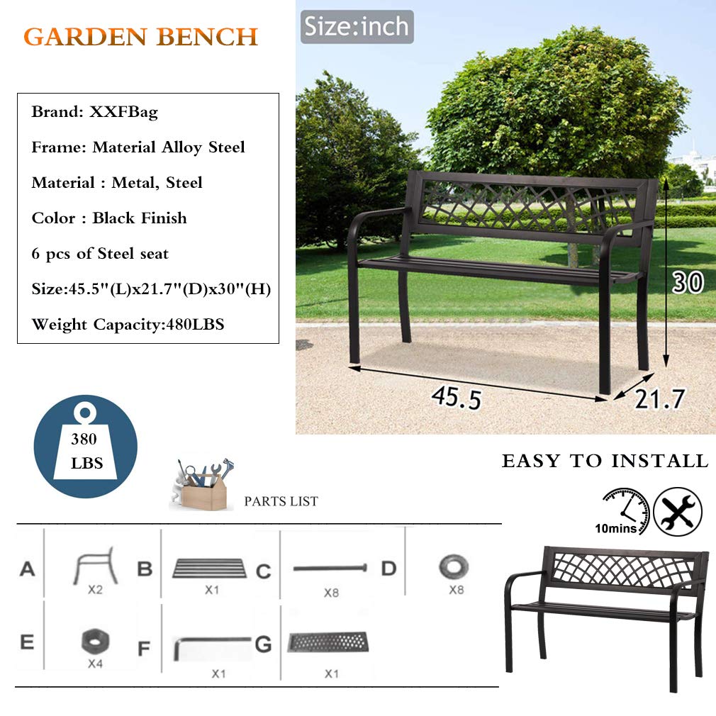 Black Metal Outdoor Bench with Armrests R33351