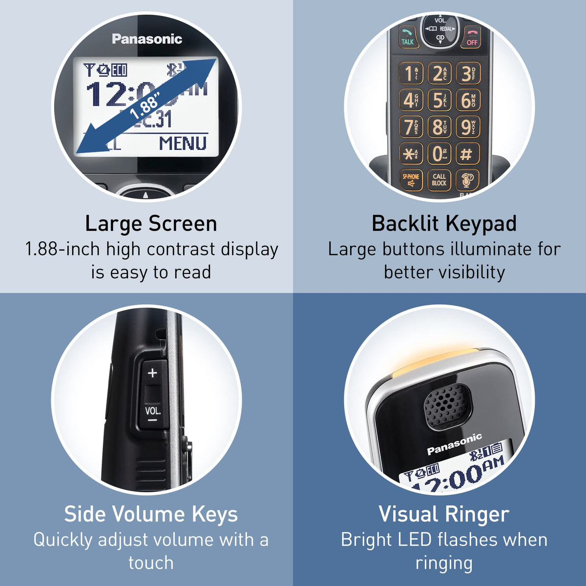 Metallic Black 5 Handset Cordless Phone System with Answering Machine O954