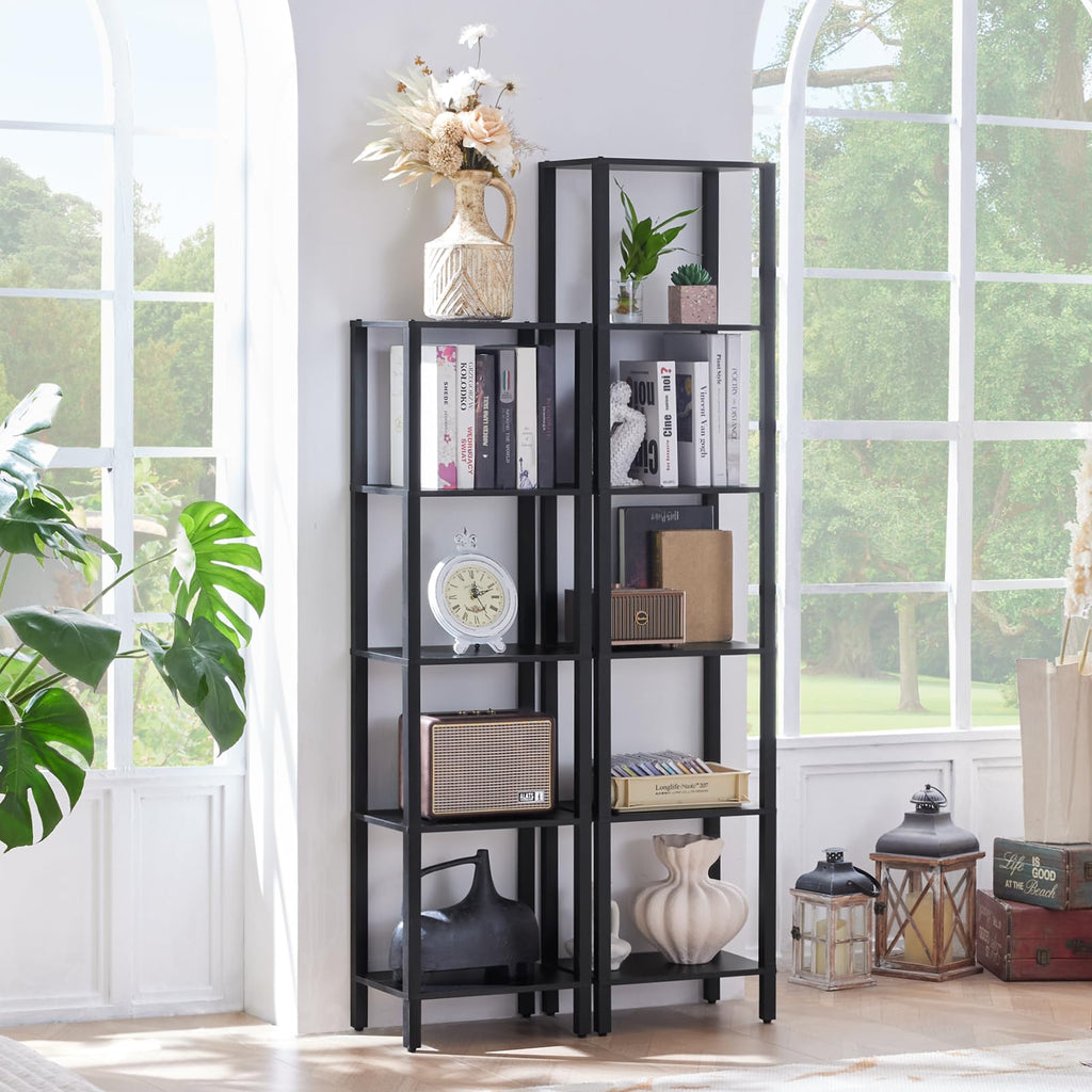 6 Tier Tall Skinny Black Bookshelf H165845