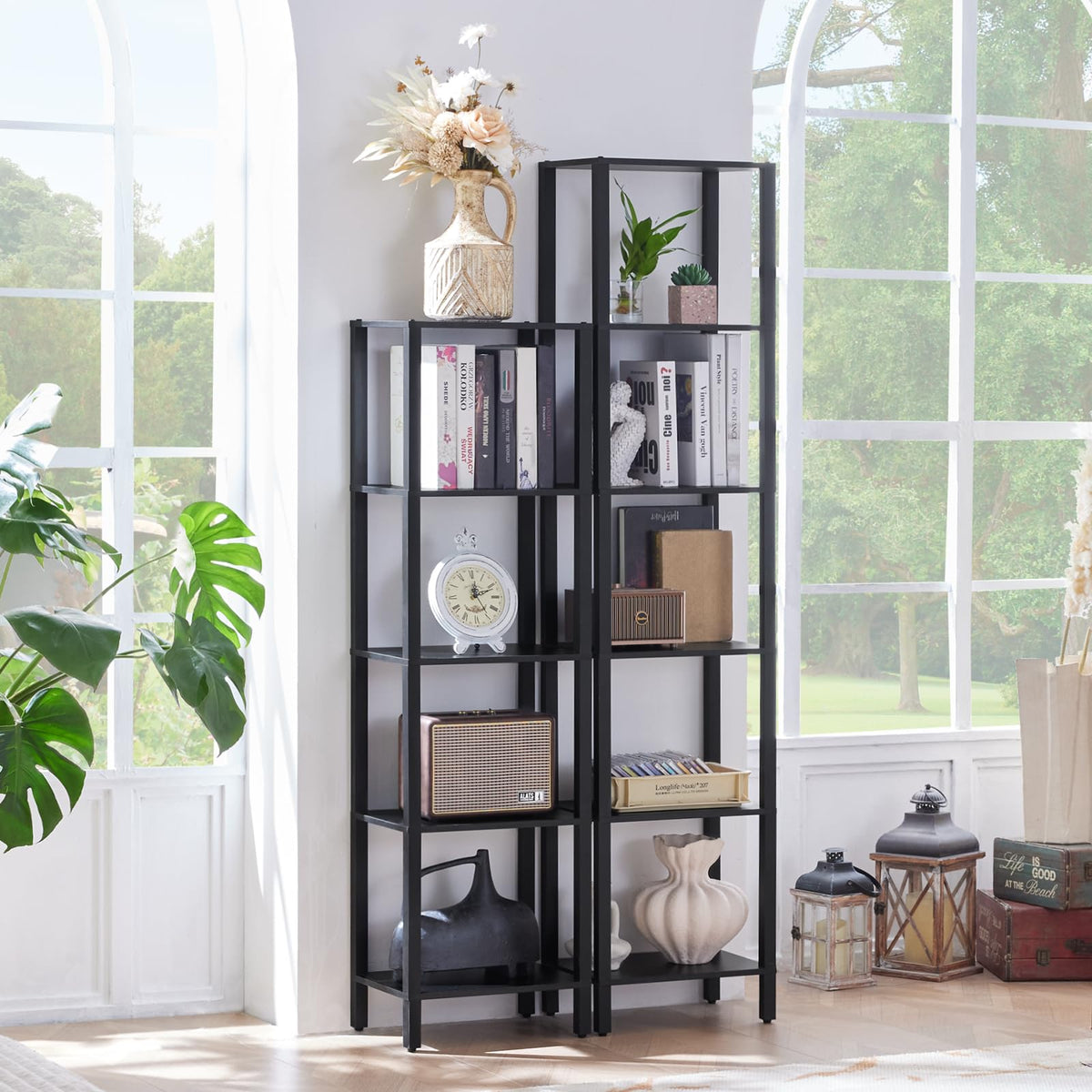 6 Tier Tall Skinny Black Bookshelf H165845