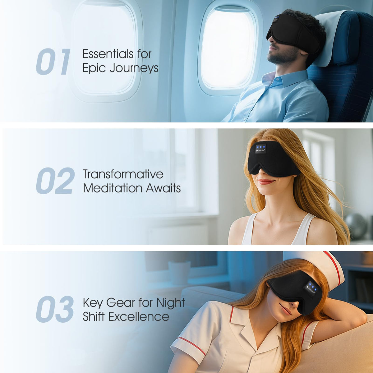 Bluetooth Sleep Headphones Mask with 3D Stereo Speakers J5213