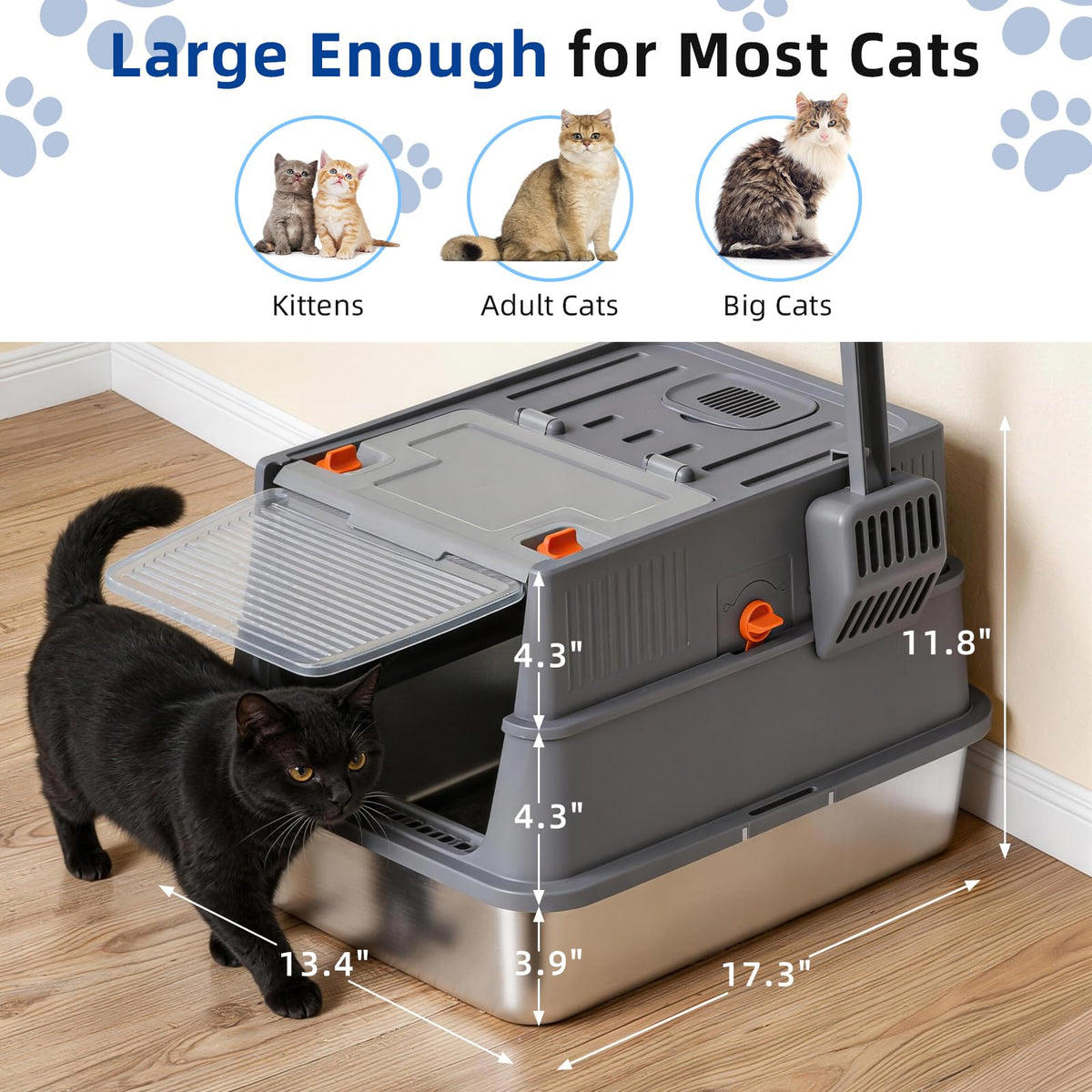 Stainless Steel Covered Cat Litter Box with High Sides H9731
