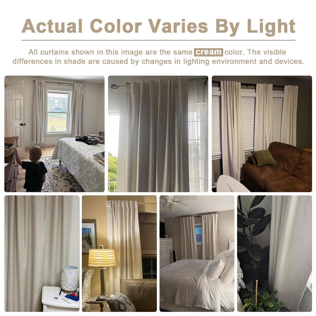 Linen Textured Total Blackout Curtains 84 Inches Long, Cream K871662