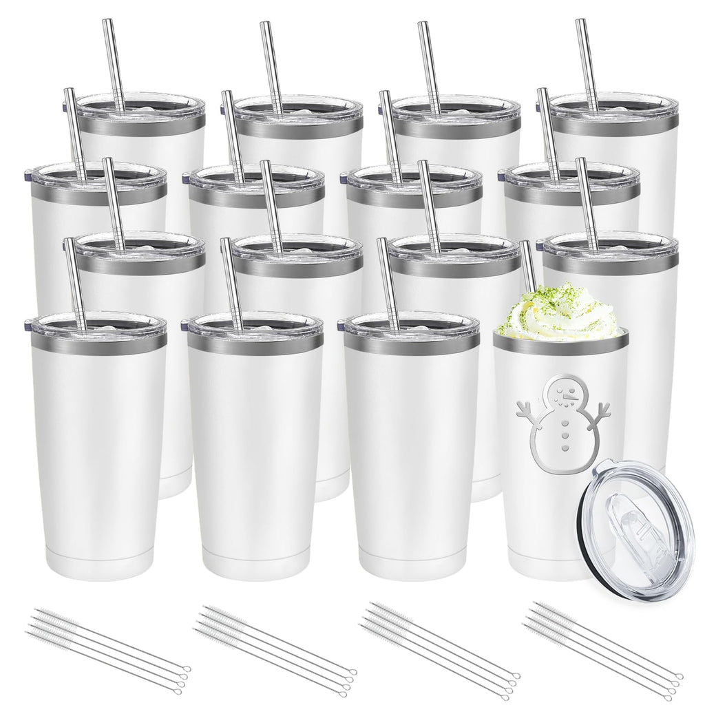 16 Pack Stainless Steel Insulated Tumbler 20oz White M4905