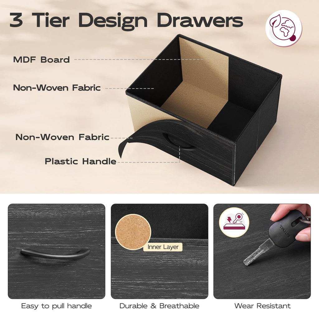 Black 3 Drawer Wood Dresser E492