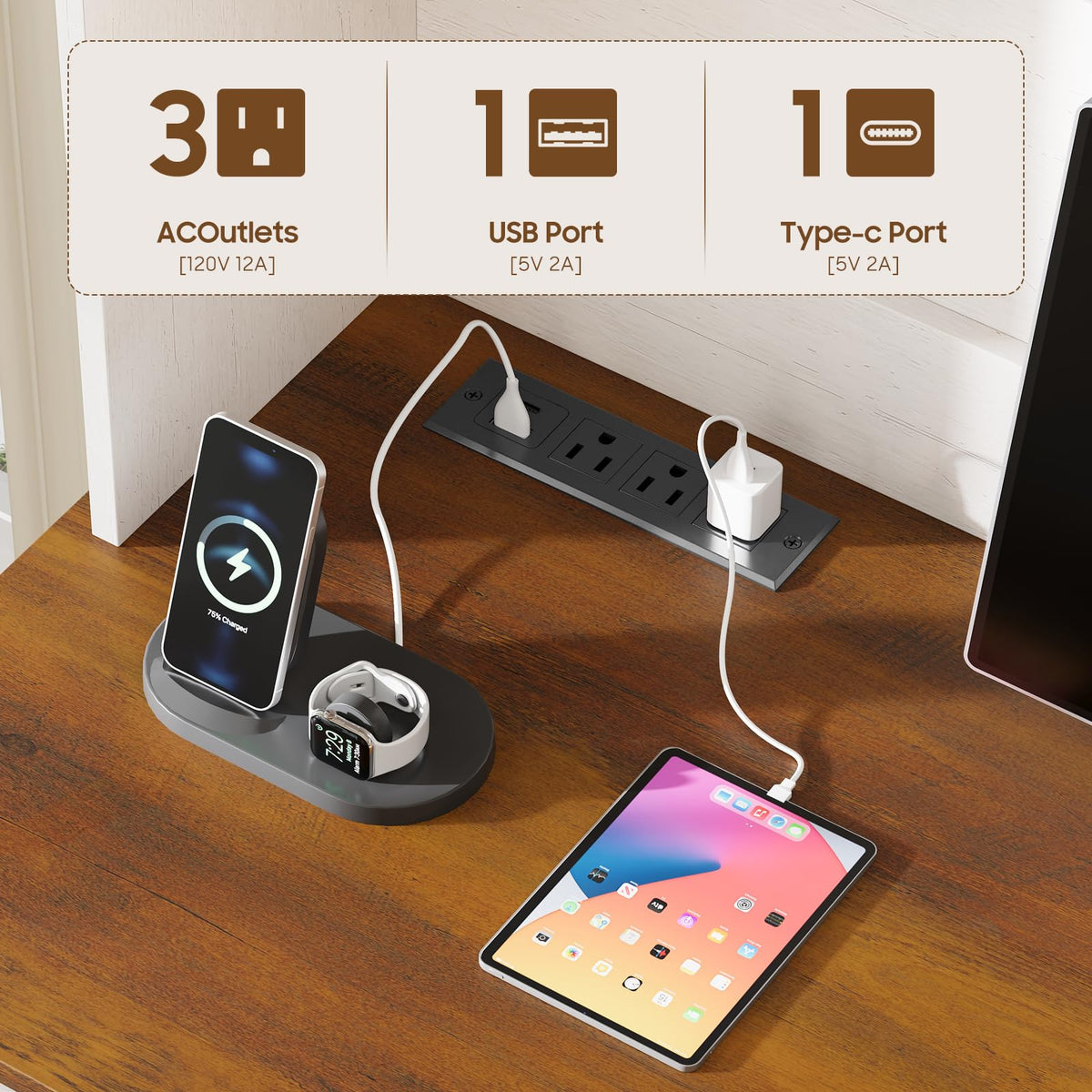 67" Executive Desk with Hutch and Charging Station O194