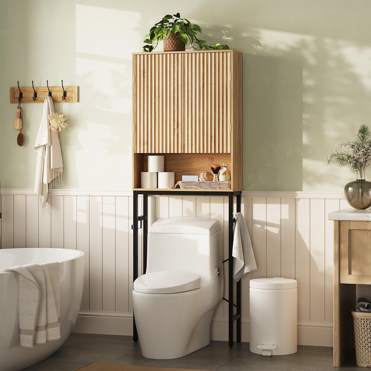Freestanding Tall Wood Over The Toilet Storage Cabinet D291