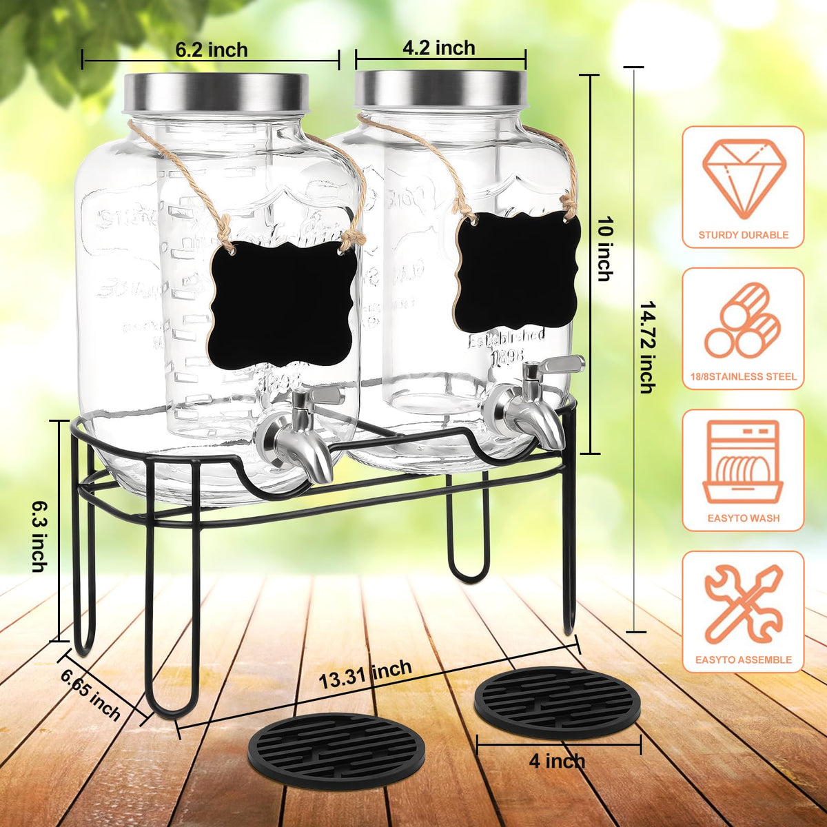 2 Pack 1 Gallon Glass Drink Dispenser with Stand Q235500