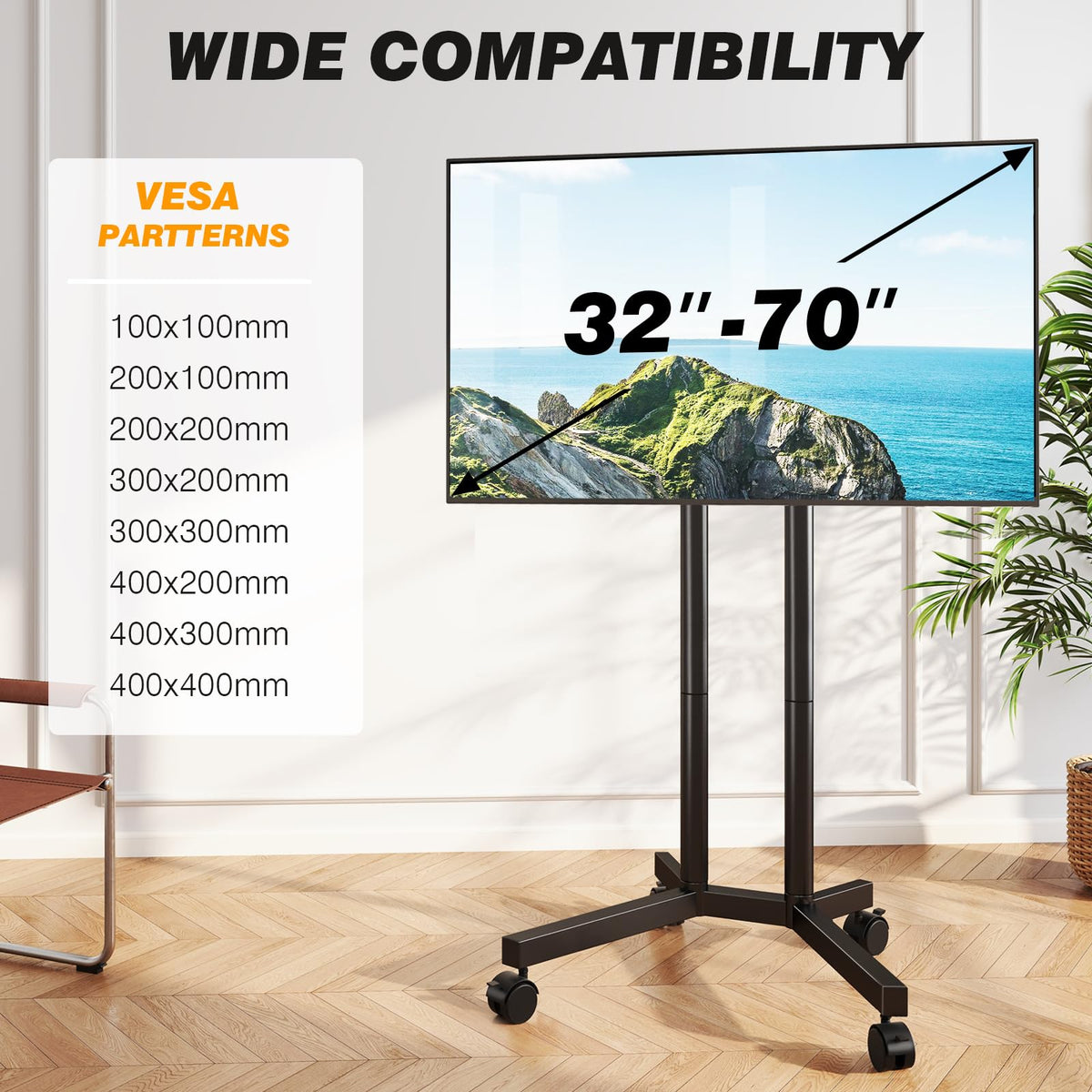Dual-Pole Rolling TV Stand for 32-75 inch TVs H823
