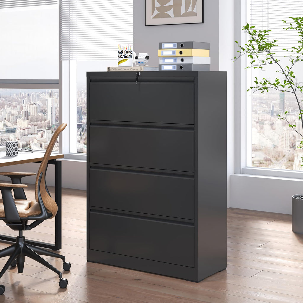 4 Drawer Black Metal File Cabinet with Lock H325