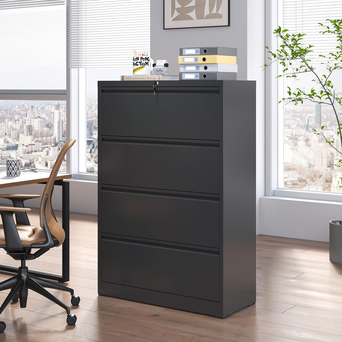 4 Drawer Black Metal File Cabinet with Lock H325