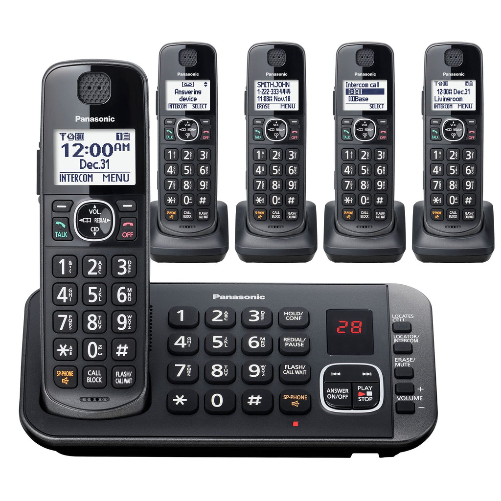 Metallic Black 5 Handset Cordless Phone System with Answering Machine O954