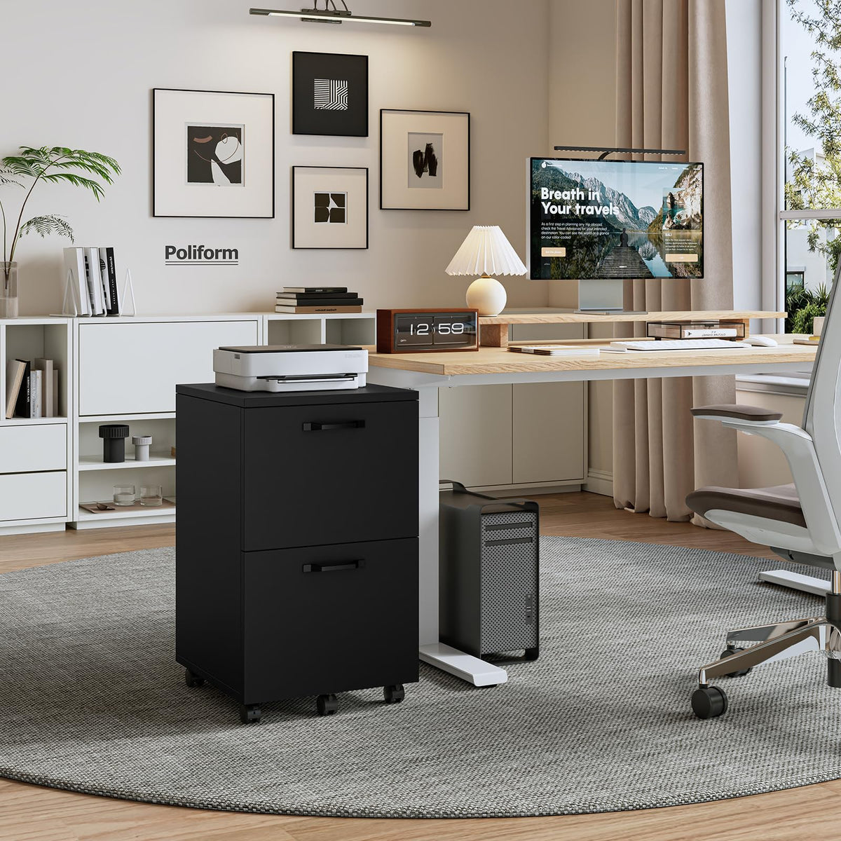 2 Drawer Black Wood File Cabinet B9578