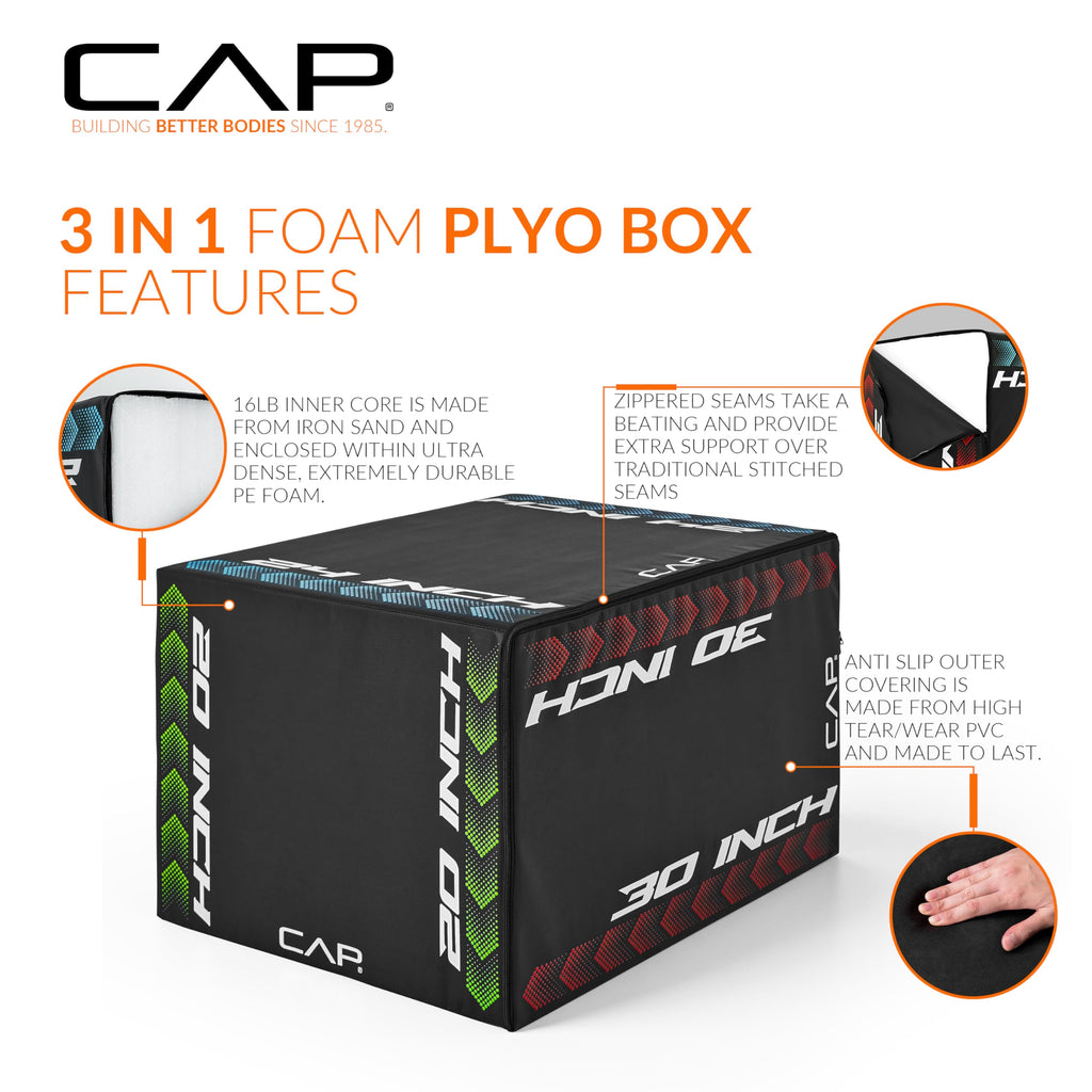 3-in-1 Foam Plyometric Jump Box, 20/24/28-Inch Heights, Black L95159