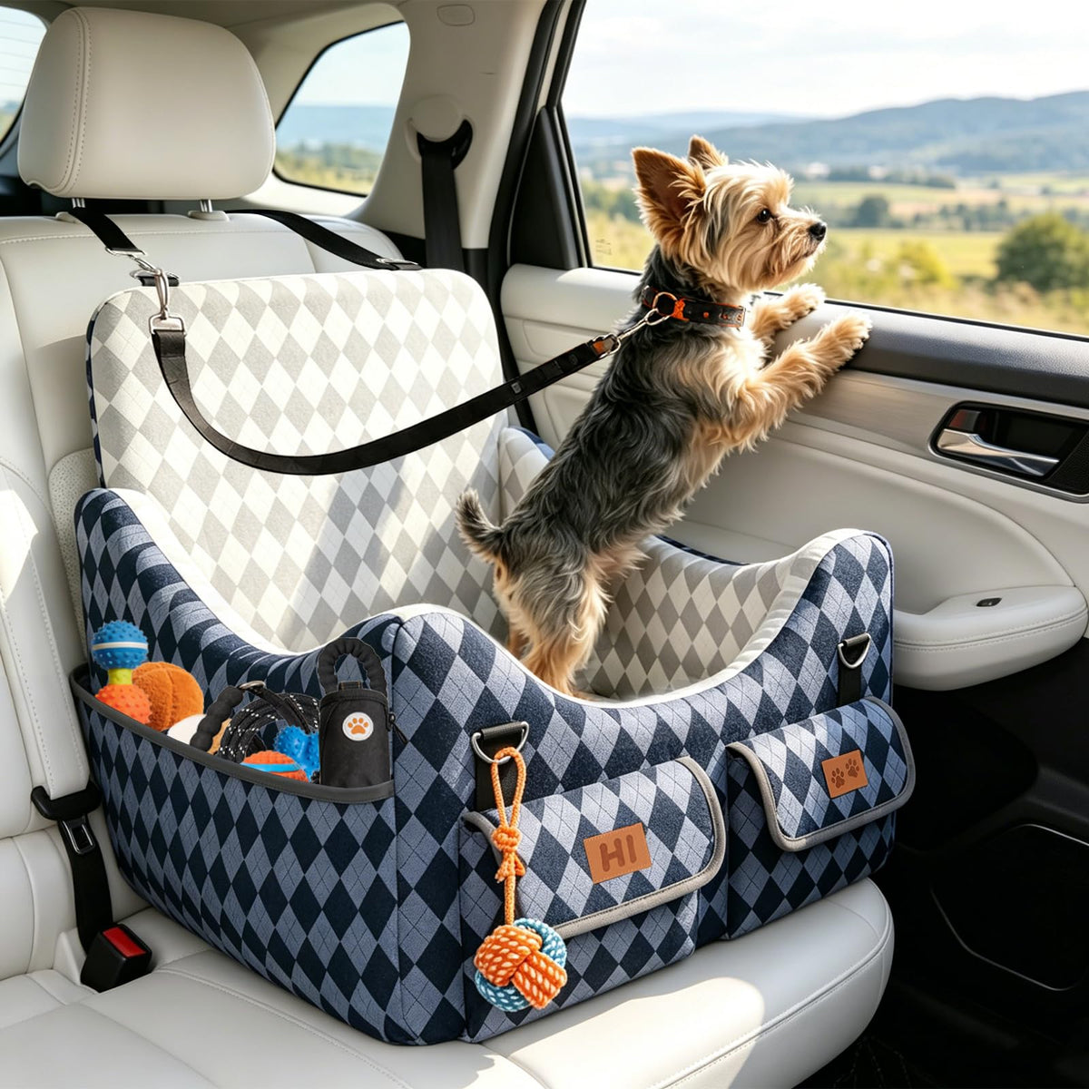 Memory Foam Dog Booster Seat with Safety Belt C7354