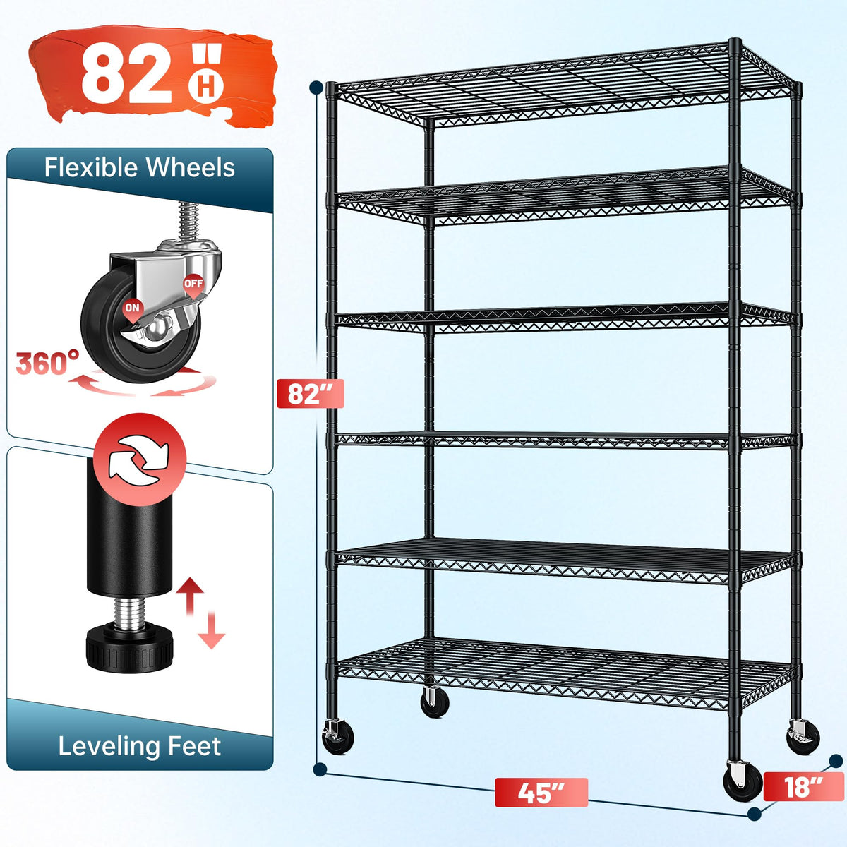 82" 6-Tier Adjustable Storage Shelves with Wheels S821955