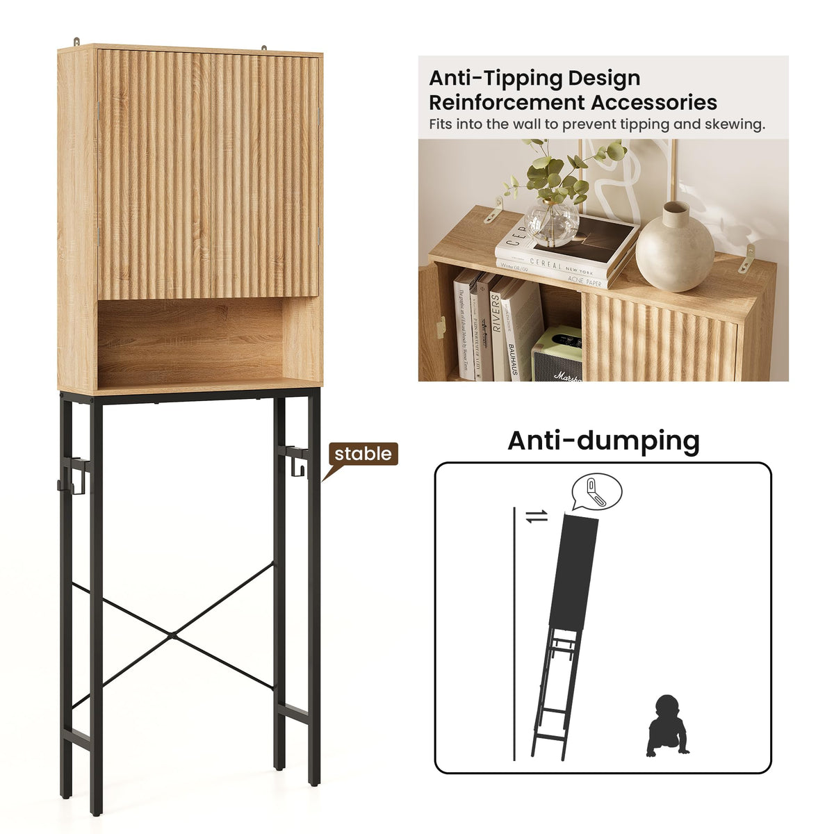 Freestanding Tall Wood Over The Toilet Storage Cabinet D291