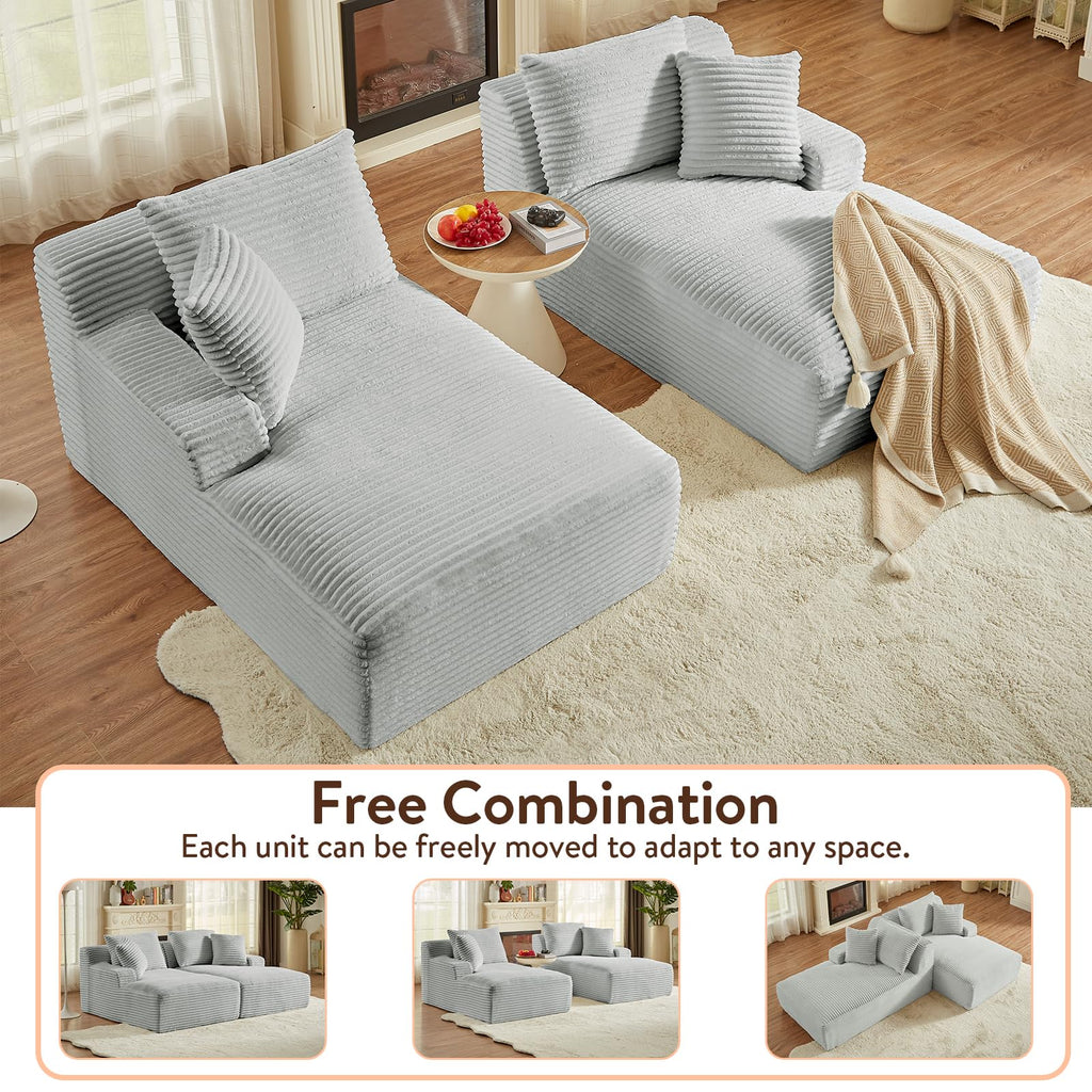 Oversized Corduroy Chaise Lounge Sofa Bed with Throw Pillows N376