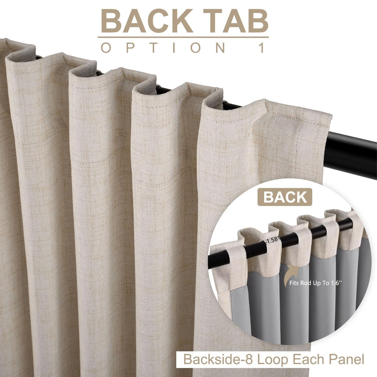 Linen Textured Total Blackout Curtains 84 Inches Long, Cream K871662