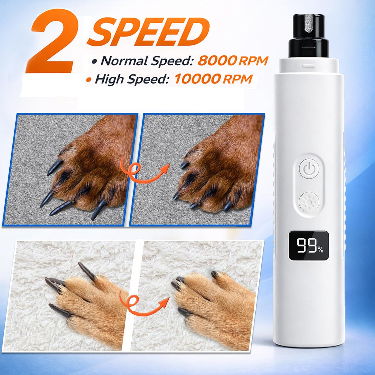 Dog Nail Grinder, 3-Speed Ultra Quiet with LED Light M142