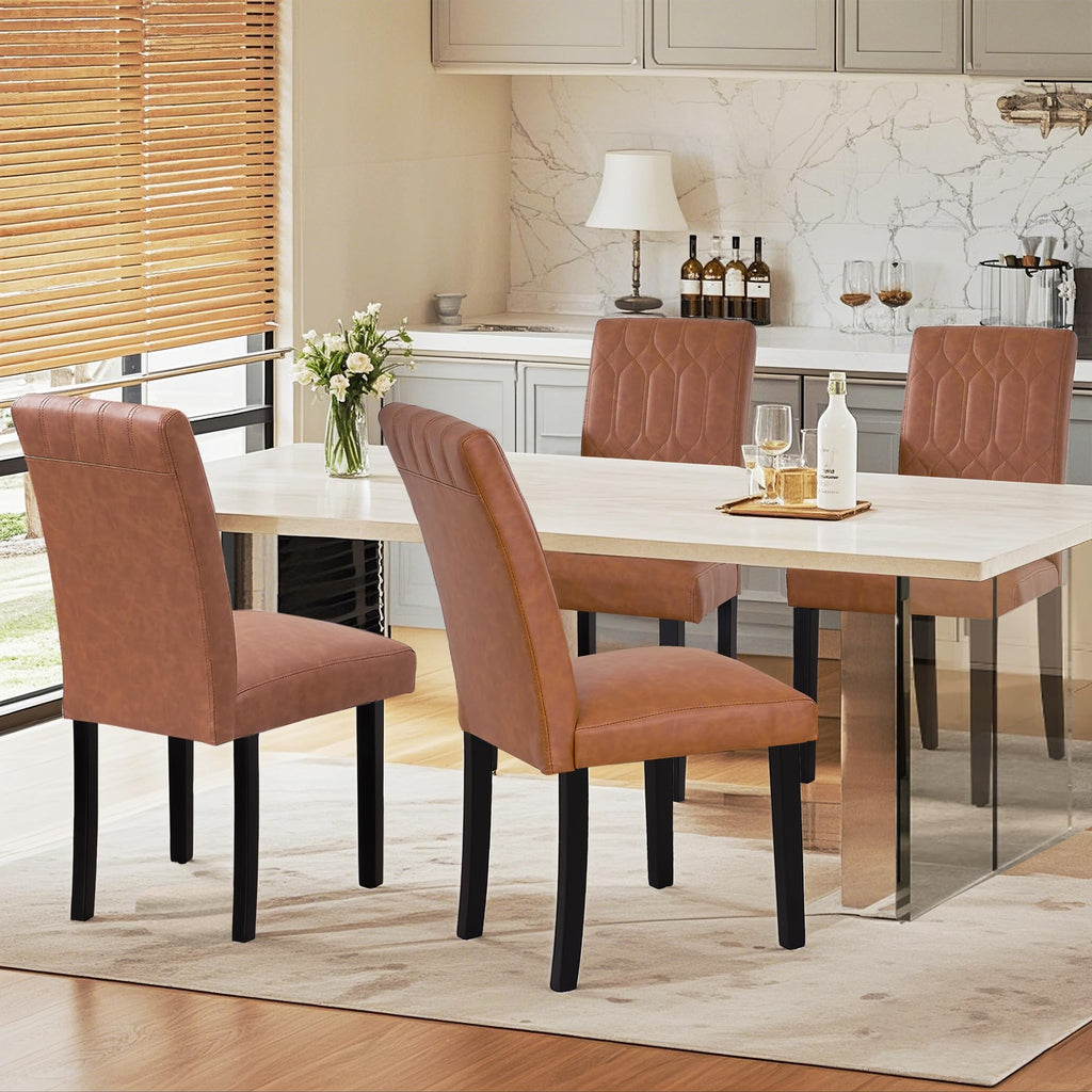 Upholstered Dining Chairs Set of 2 PU Leather Brown W1072