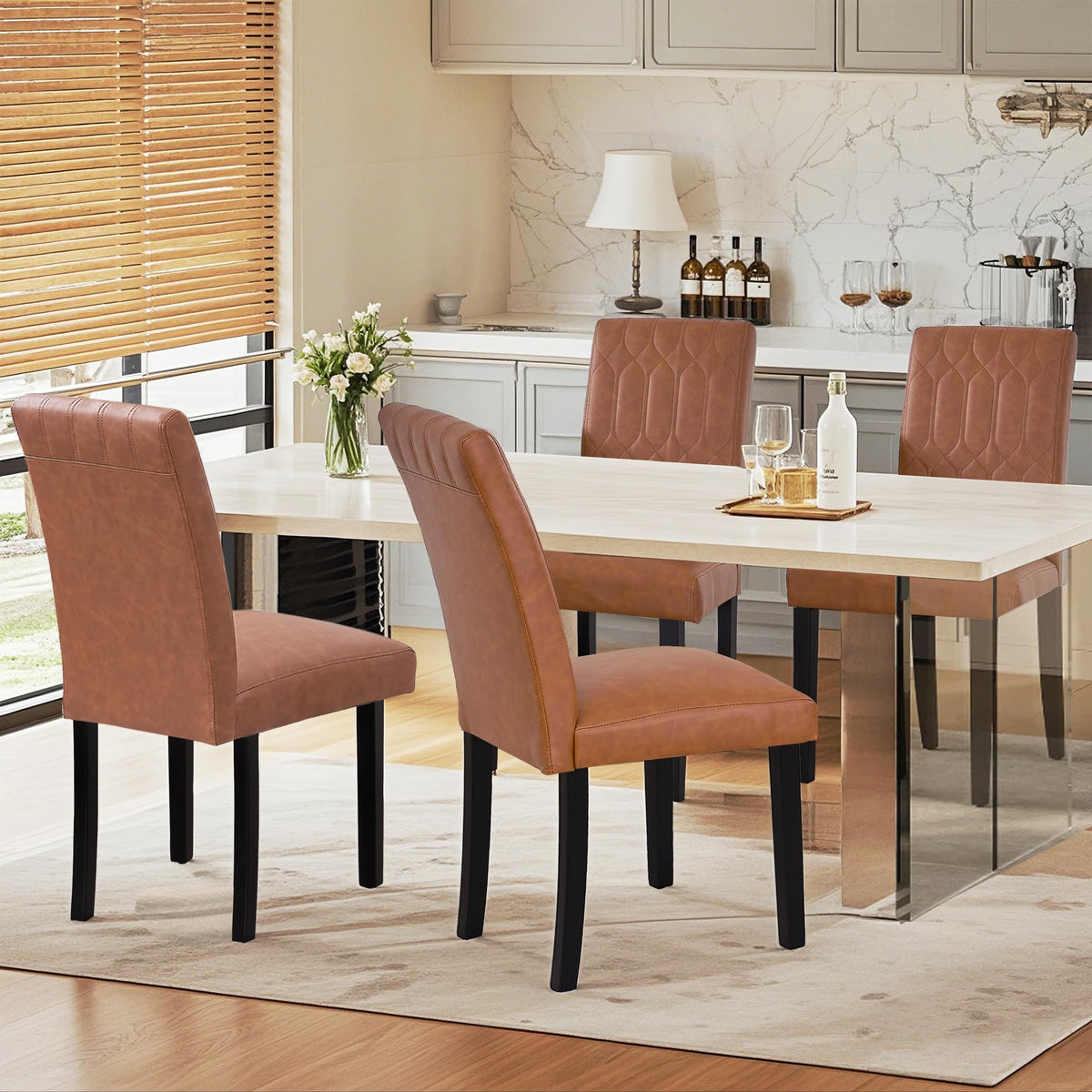 Upholstered Dining Chairs Set of 2 PU Leather Brown W1072