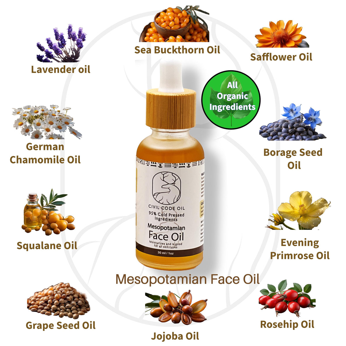 Organic Anti Aging Facial Oil with Sea Buckthorn, Jojoba, Squalane & Lavender 1oz F80751
