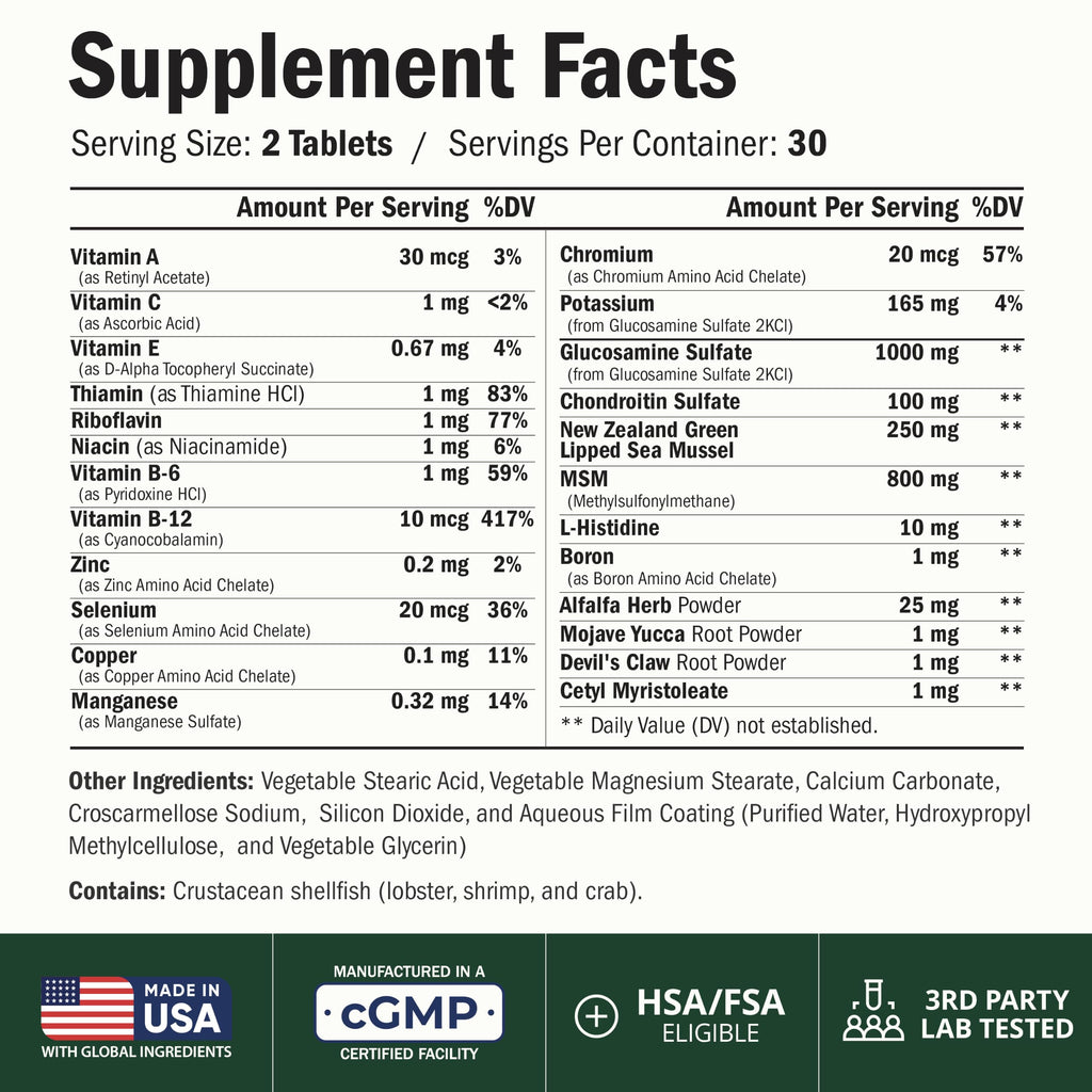 Glucosamine Chondroitin MSM Joint Supplements 60 Tabs V909
