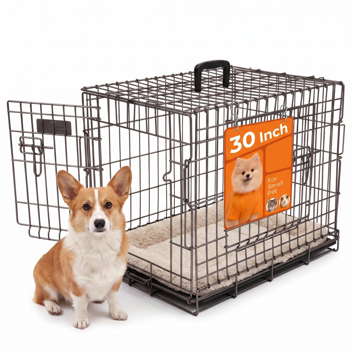 30-Inch Double Door Folding Metal Dog Crate Y90906