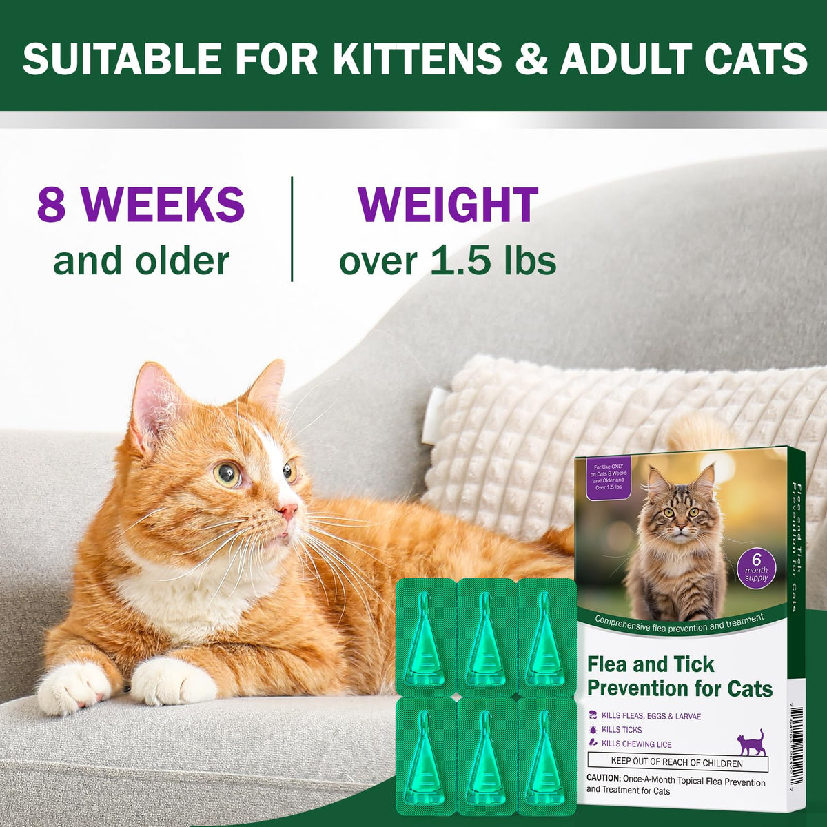 Flea and Tick Prevention for Cats Over 1.5 lbs G70277