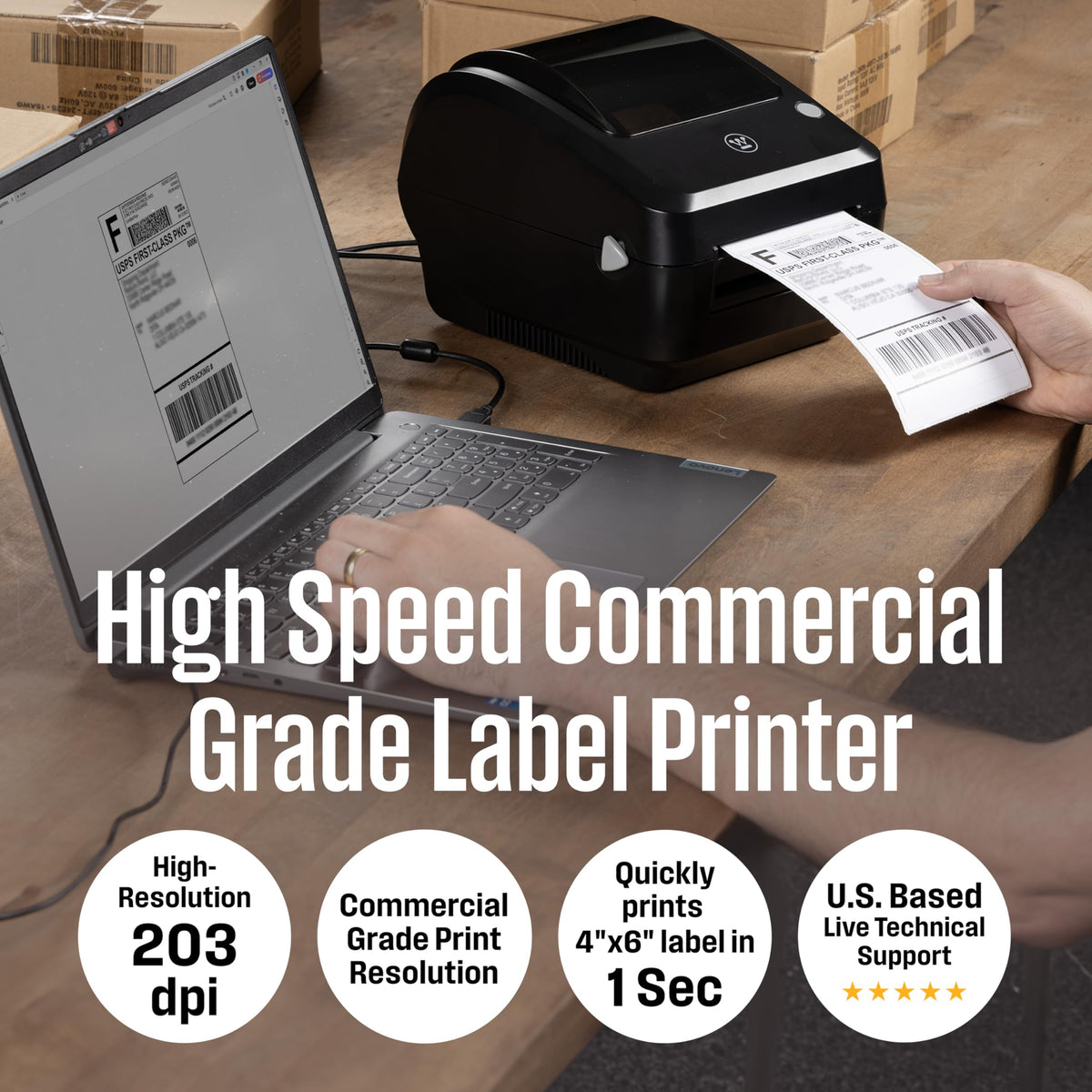 Thermal Shipping Label Printer USB 4x6 Commercial Grade Desktop Label Printer R16032