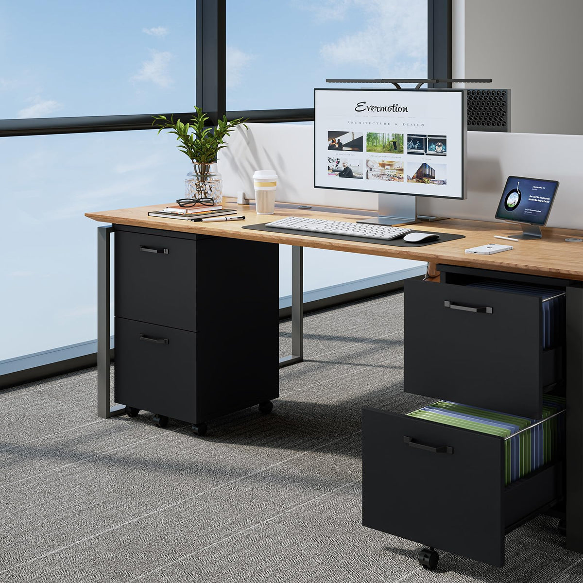 2 Drawer Black Wood File Cabinet B9578