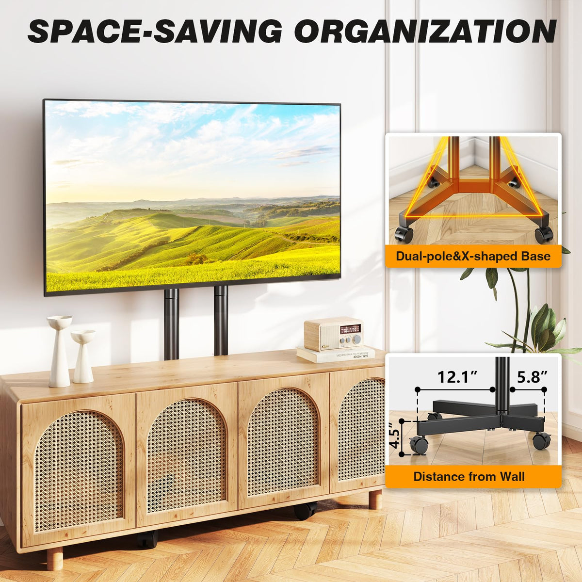 Dual-Pole Rolling TV Stand for 32-75 inch TVs H823